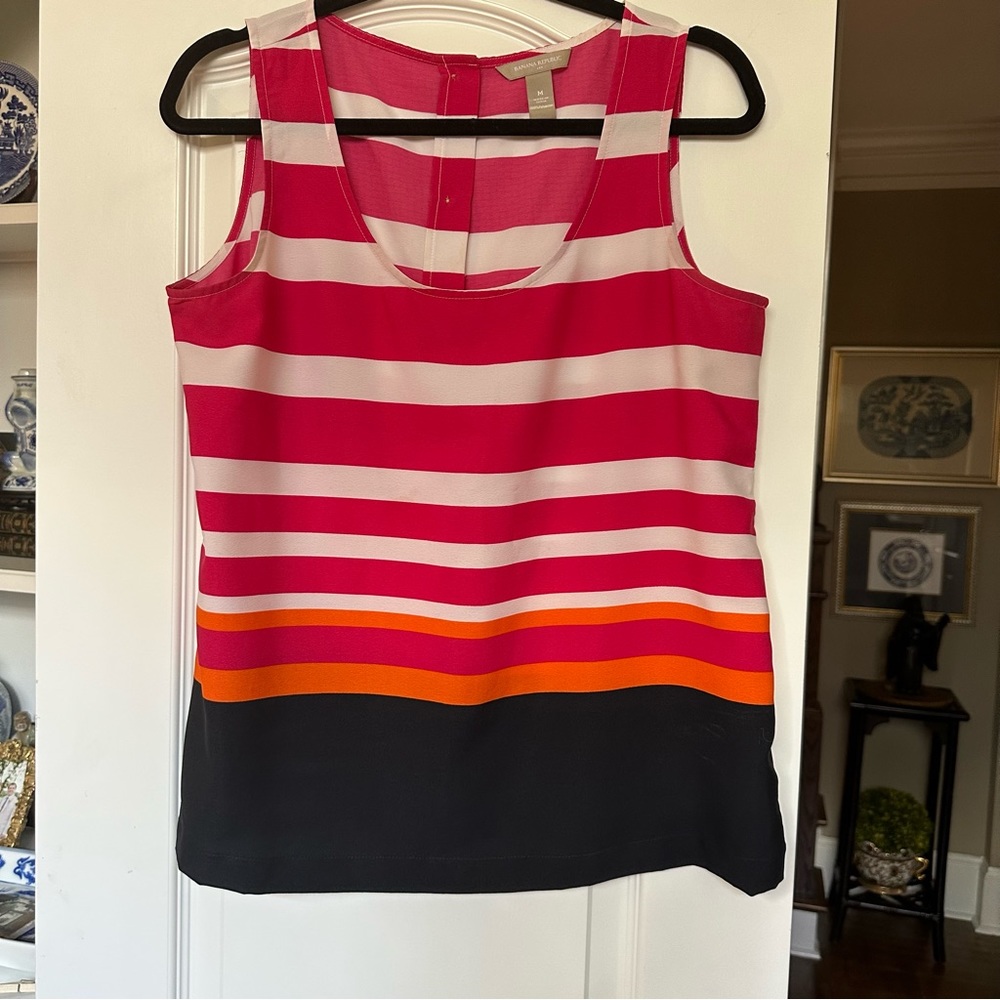 BANANA REPUBLIC bright stripe dressy tank with back button closure